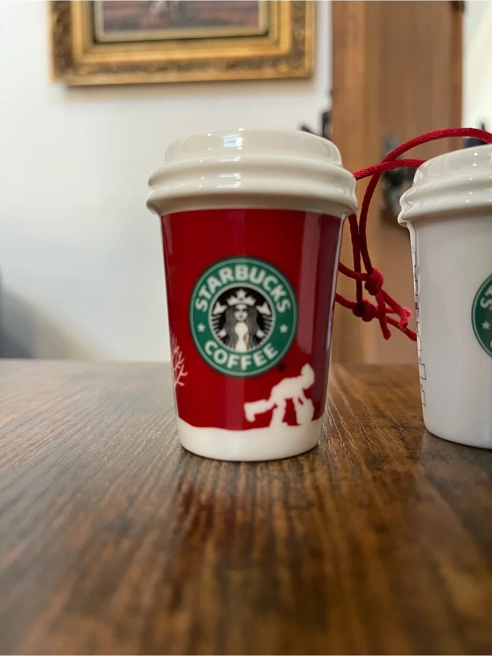 Starbucks Red & White Ceramic Coffee Cup Ornaments with Logo